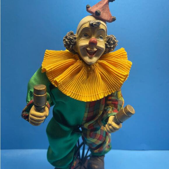 Vintage Circus Clown Figurine with Maracas Unicycle Hand-Painted 12" Multicolor - Picture 2 of 11
